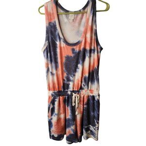 Roan and Ryan Large Womens Romper Boho Tie Dye Drawstring Waist